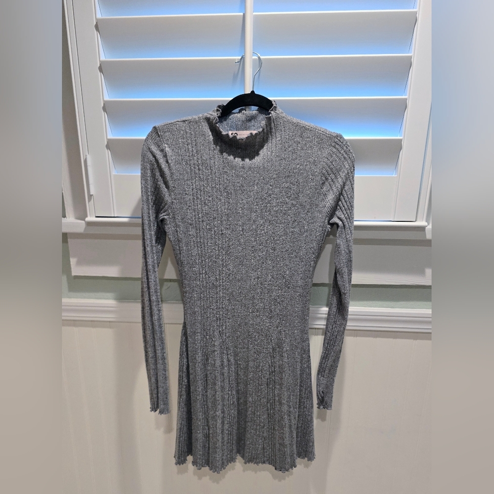 SO Gray Long Sleeve Ribbed Dress